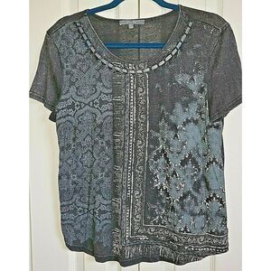 MISS ME Women's M Medium Charcoal Gray T-Shirt Top Short‎ Sleeve Soft